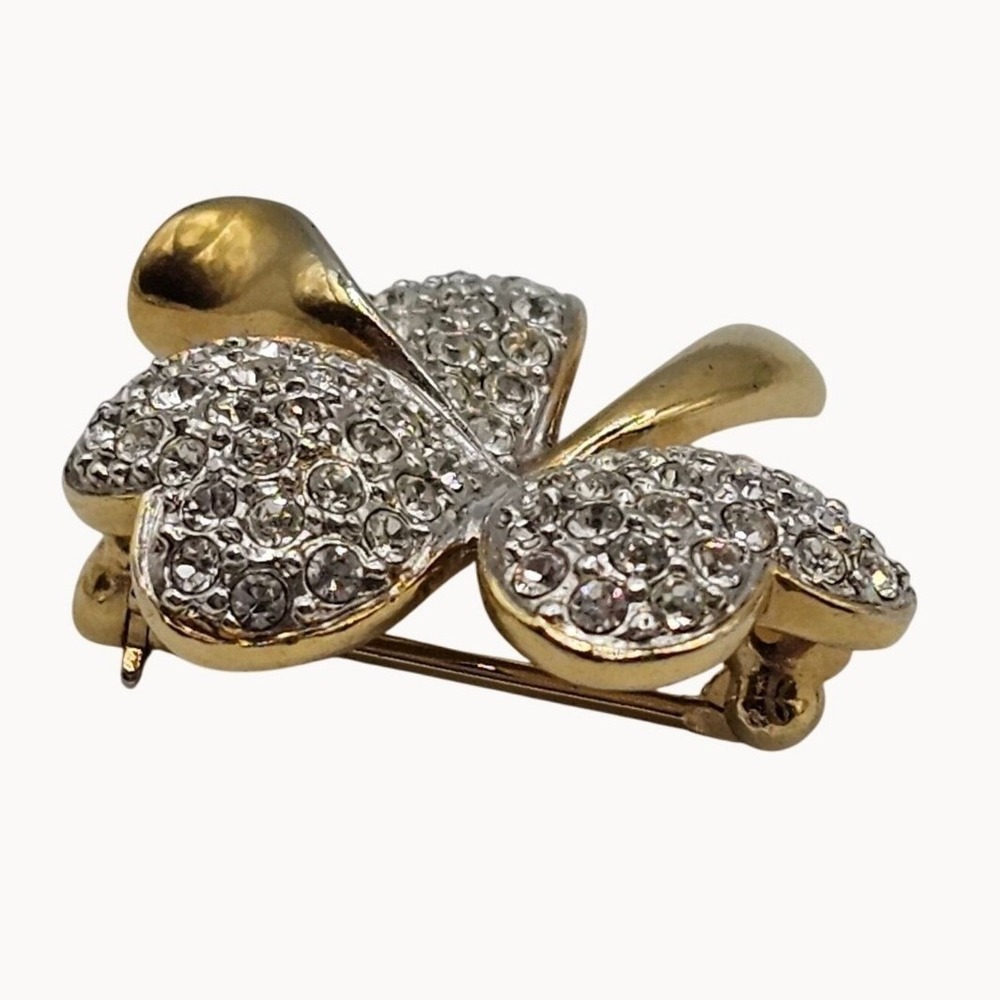Tara Shamrock Rhinestone Brooch Gold Tone Irish St Patricks Day Lucky Clover Pin - Picture 9 of 11